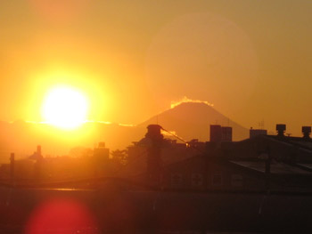 夕焼けの富士山