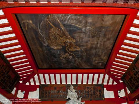 沙竭羅龍王像の上の天井に描かれた龍